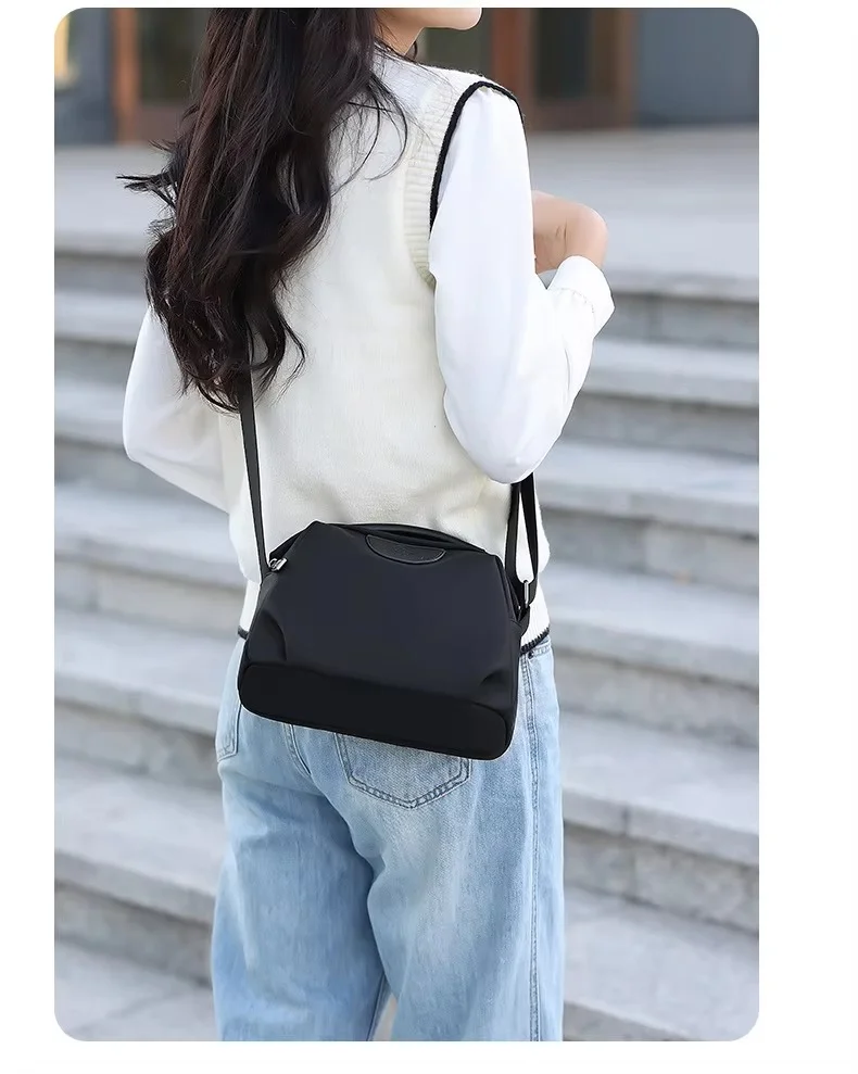 New Portable Nylon Cloth with Cowhide Shoulder Bag - Image 4